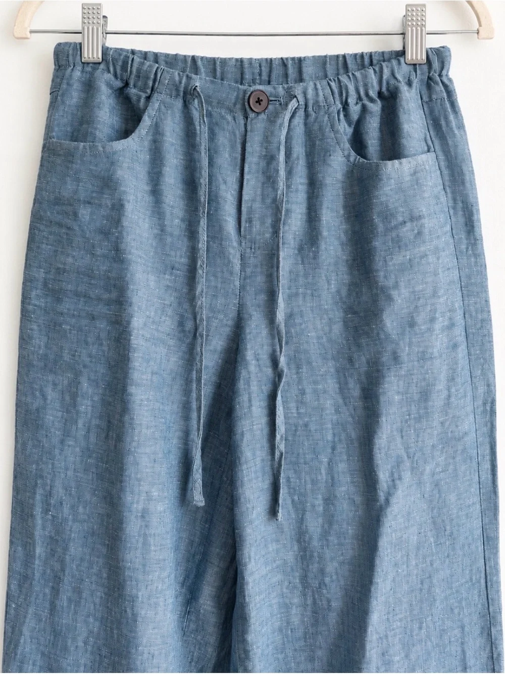 Banana Republic Studio Wide Leg Linen Drawstring Pants Blue XXS Petite